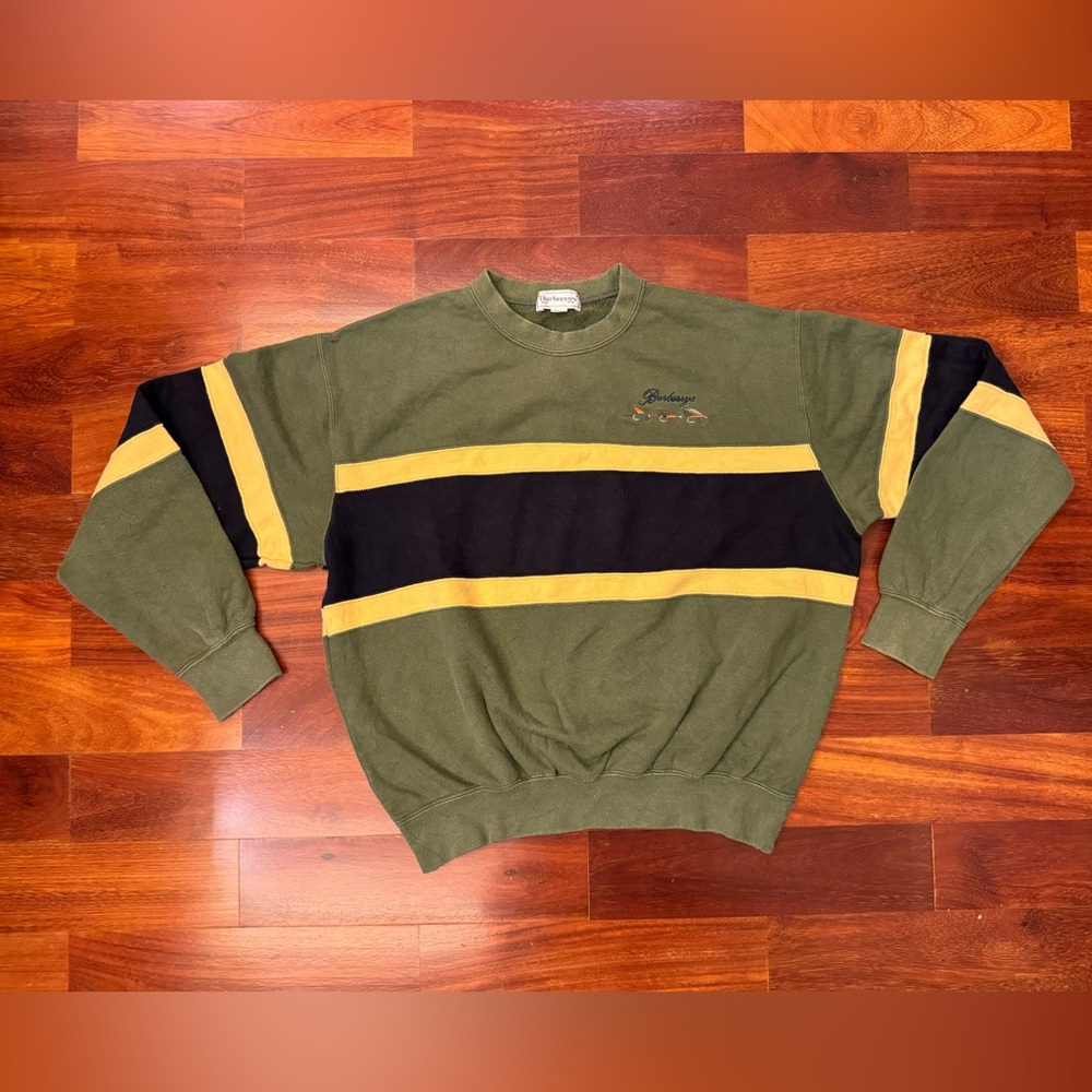Burberry Men's Green and Yellow Sweater